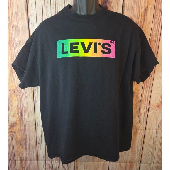 Levis Mens Black T-Shirt XL With Rainbow Logo - Picture 1 of 6
